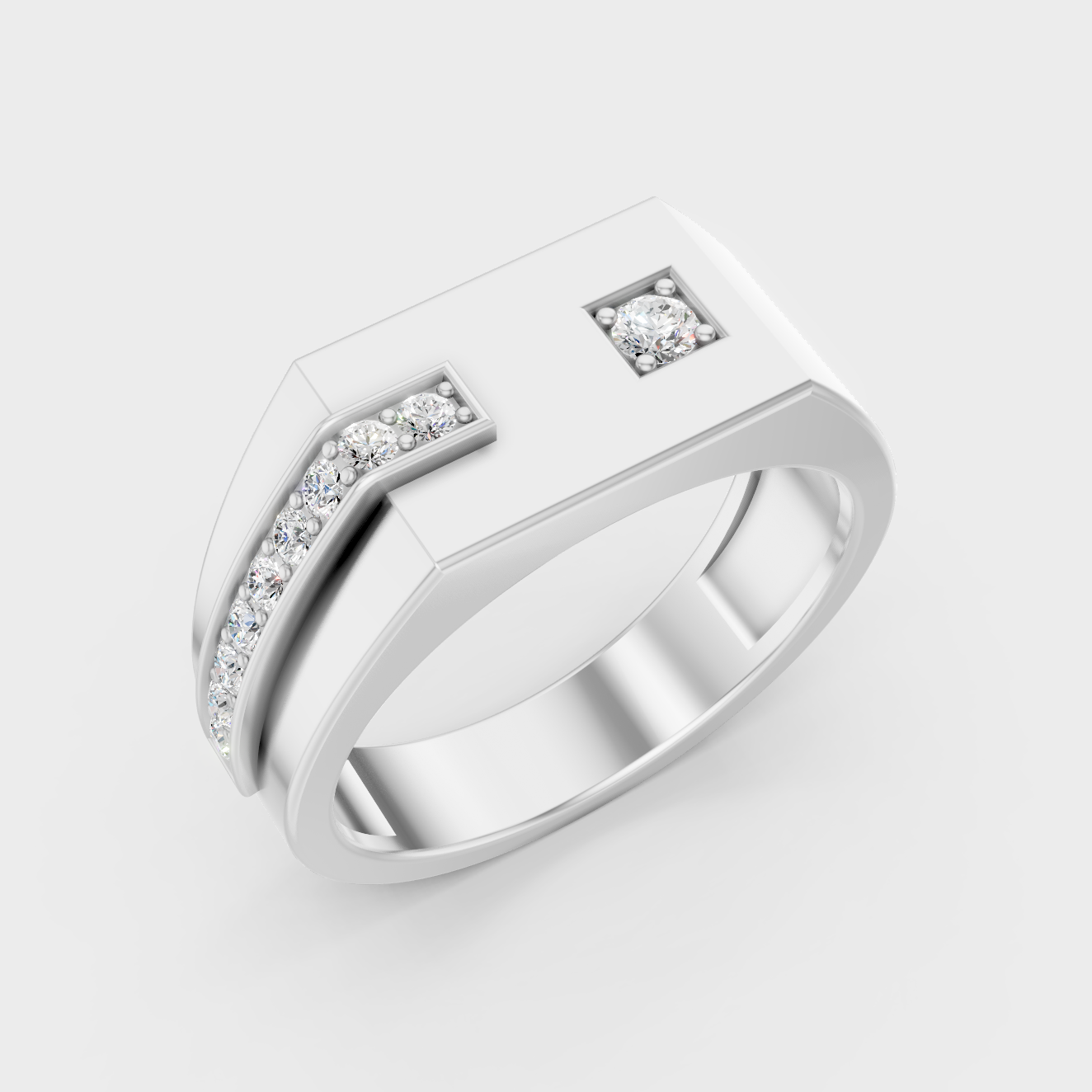 9K White Gold Round-Shaped Lab-Grown Diamond Men’s Ring With Clean Design