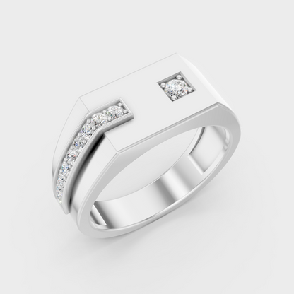9K White Gold Round-Shaped Lab-Grown Diamond Men’s Ring With Clean Design
