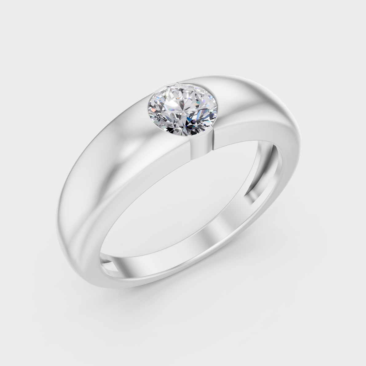 9K White Gold Round-Shaped Lab-Grown Diamond Men’s Ring With Clean Design