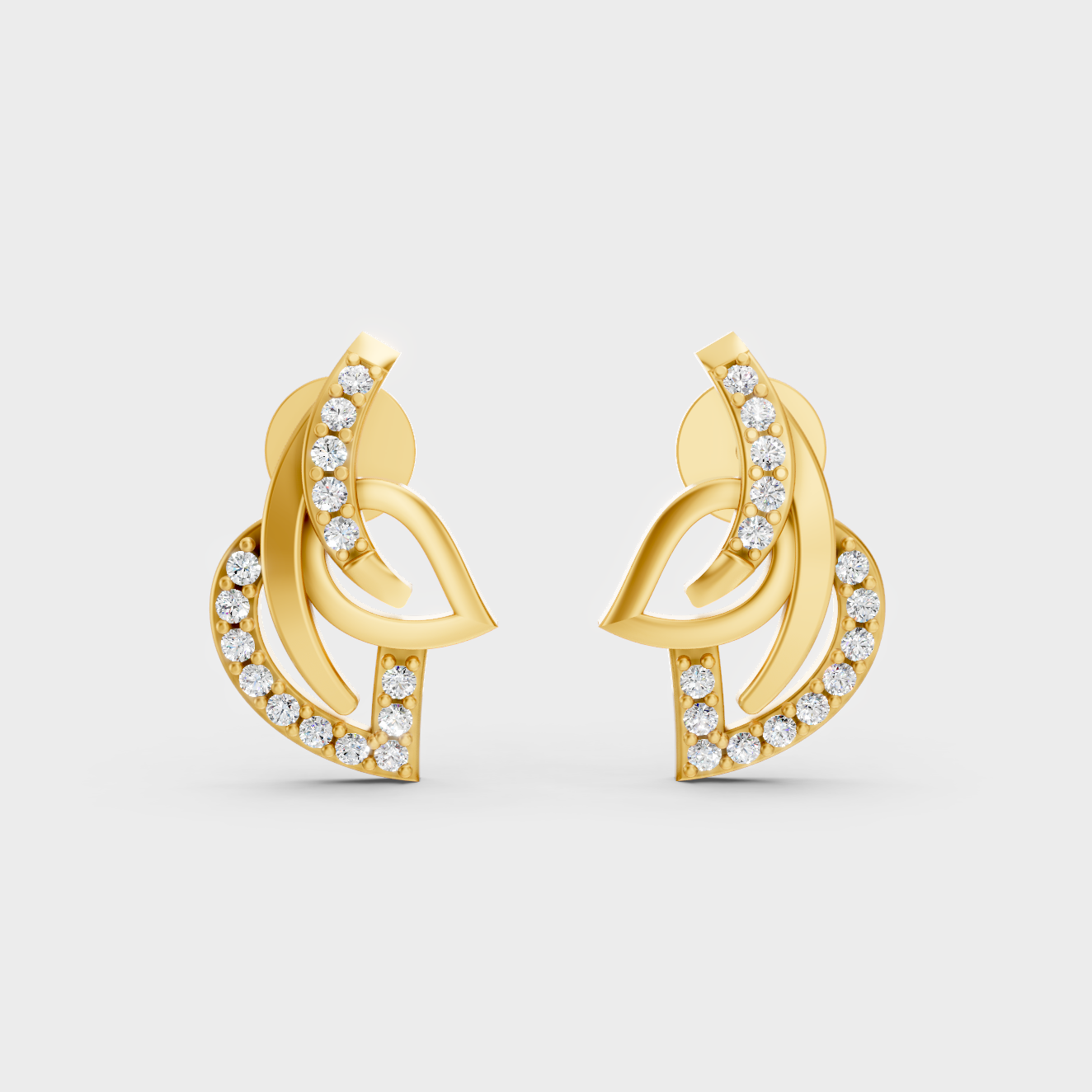 Radiant Yellow Gold Solitaire Earrings With Certified 0.12 Ct Total Weight Diamonds 