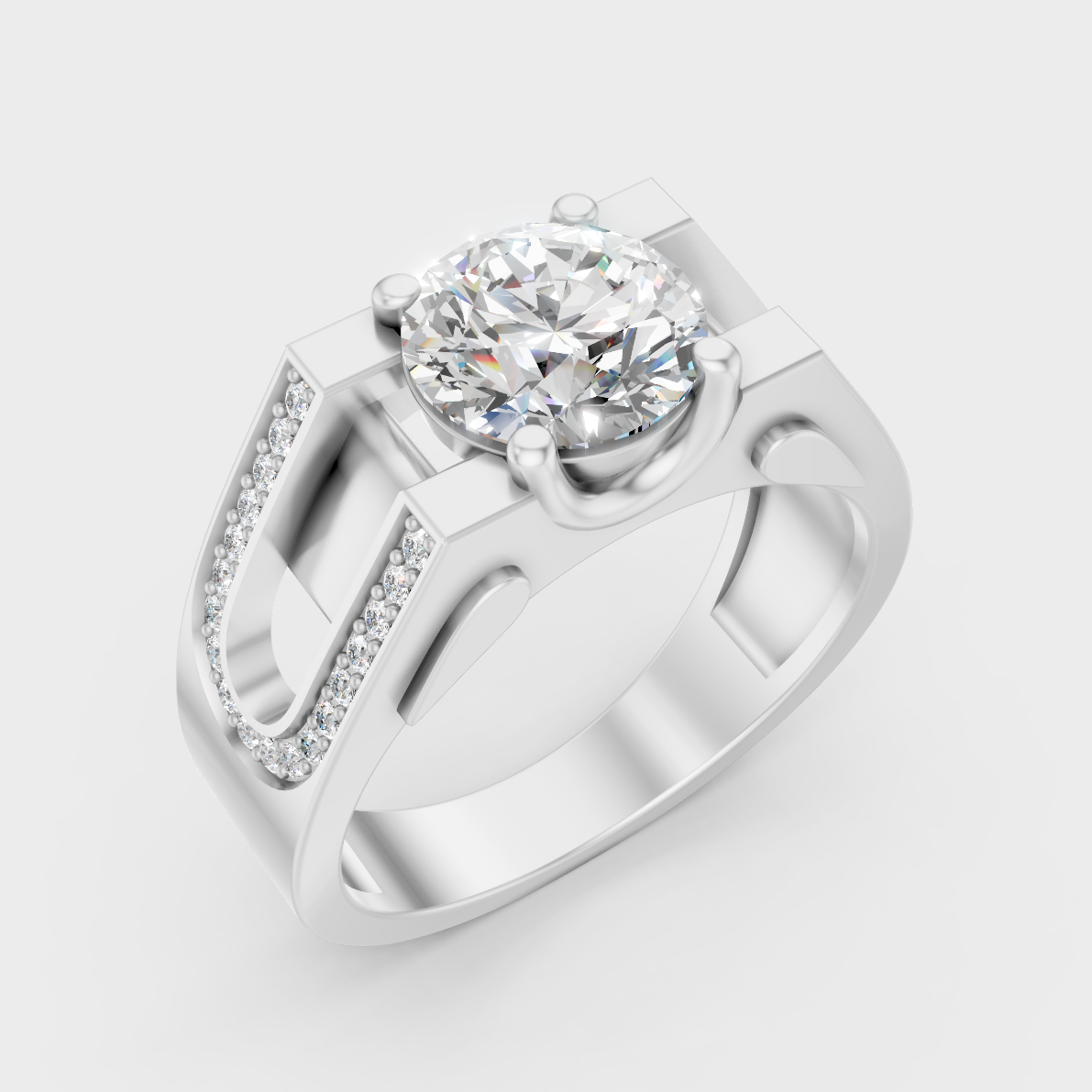 Sleek 18K White Gold Men’s Band Featuring A 1.69Ct Round Lab Diamond