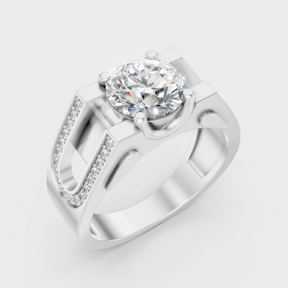 Sleek 18K White Gold Men’s Band Featuring A 1.69Ct Round Lab Diamond