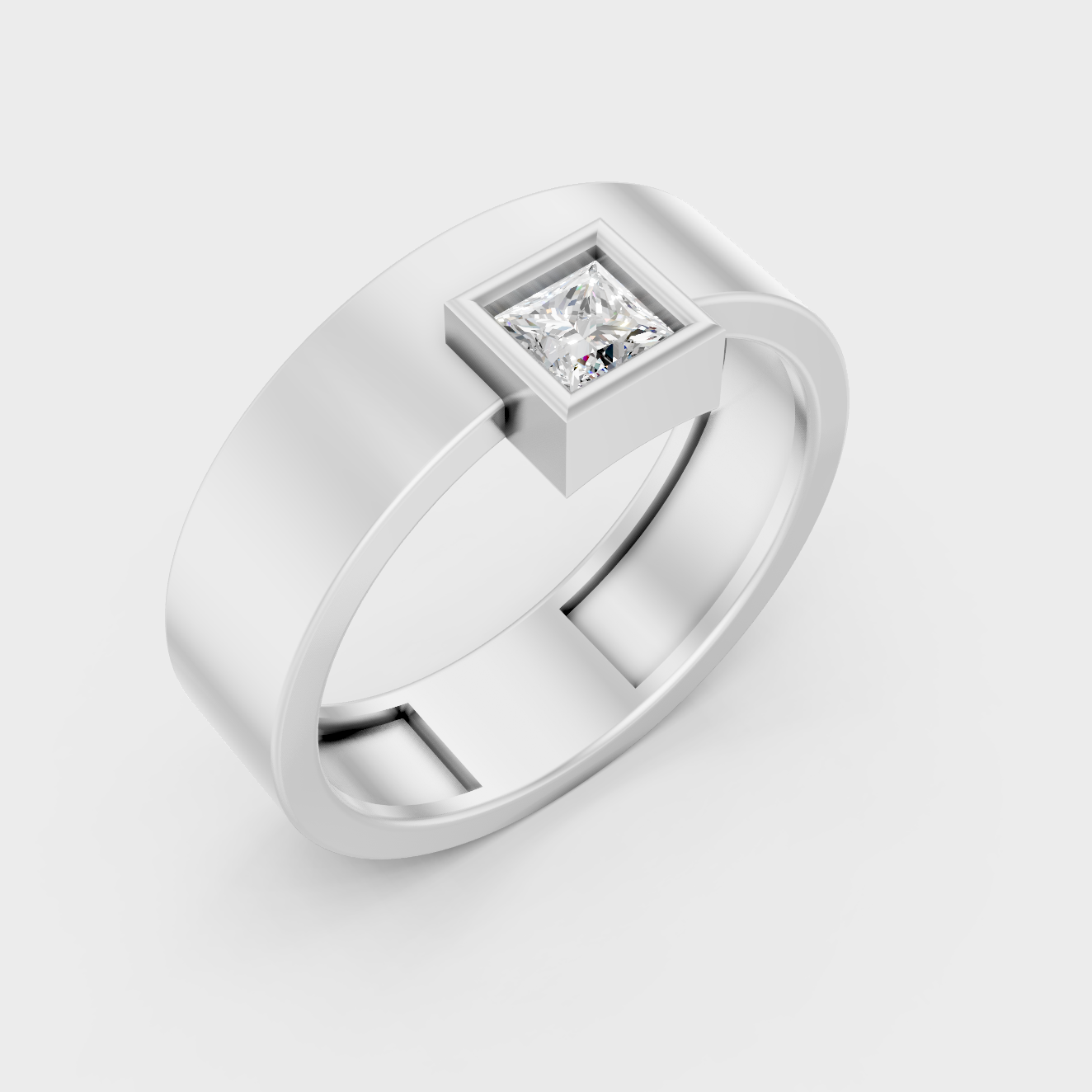 9K White Gold Princess-Shaped Lab-Grown Diamond Men’s Ring With Clean Design