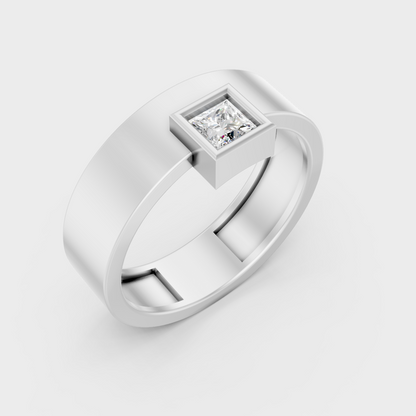 9K White Gold Princess-Shaped Lab-Grown Diamond Men’s Ring With Clean Design