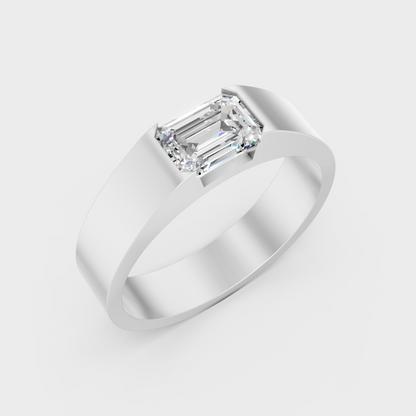 9K White Gold Emerald-Shaped Lab-Grown Diamond Men’s Ring With Clean Design