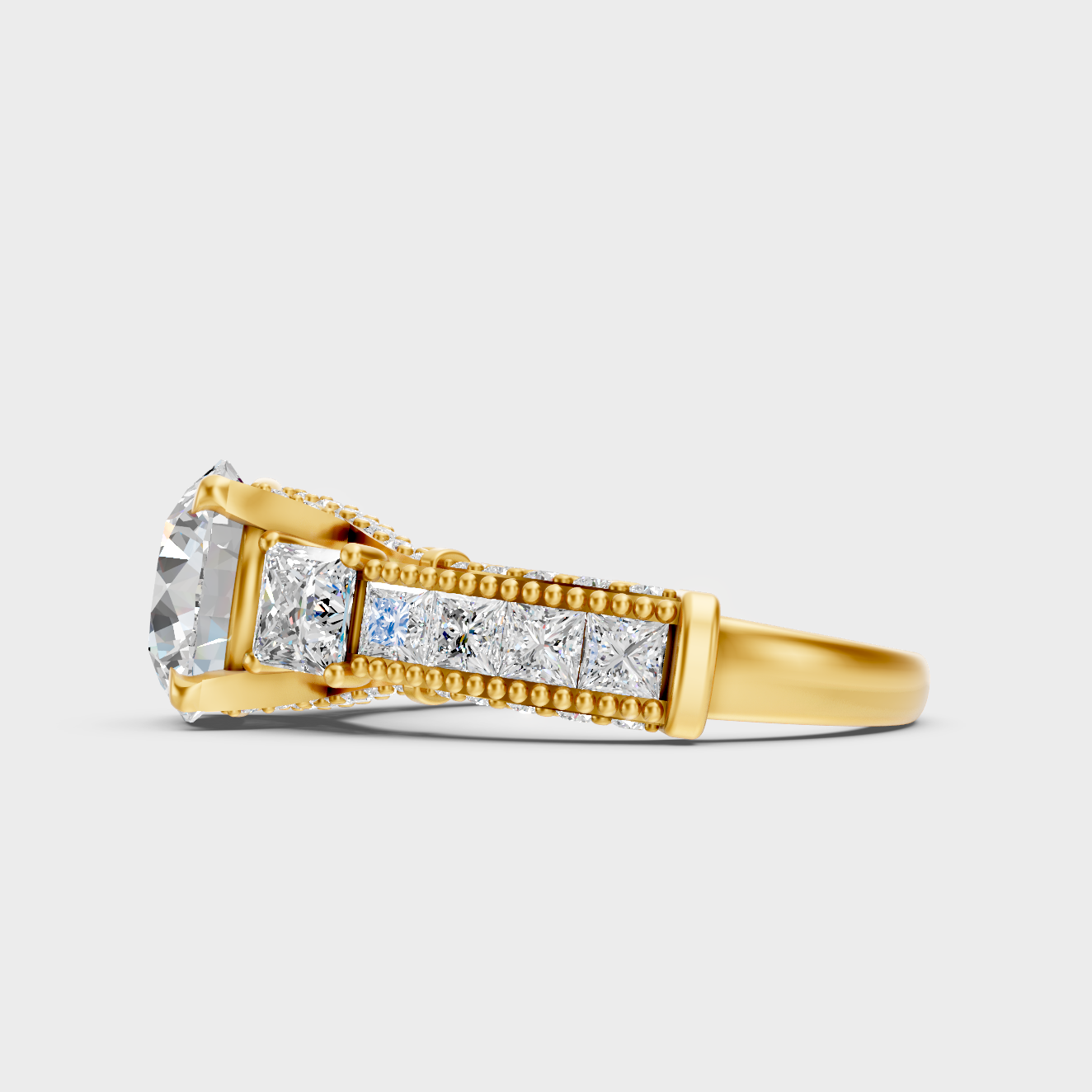 Yellow Gold Anniversary Ring With Princess Cut Accents