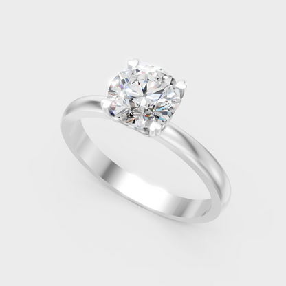  Sleek 18K White Gold Round Ring Featuring A Certified Lab-Grown Diamond