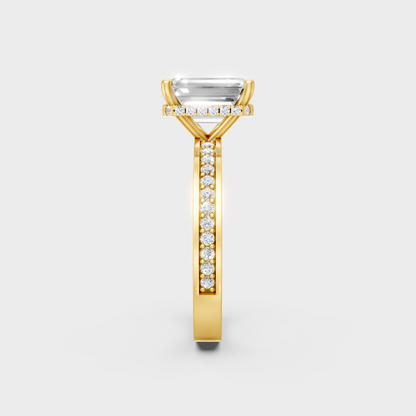 Yellow Gold Emerald-Cut Lab-Grown Diamond Ring For Ethical Luxury