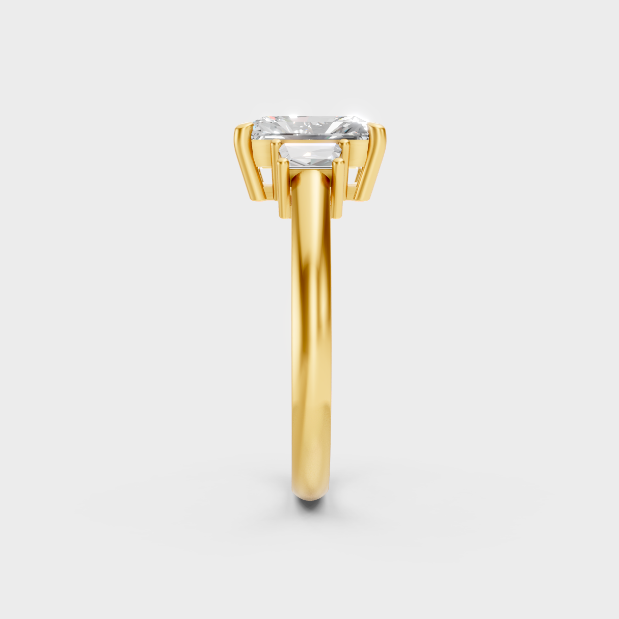 High-Polish Yellow Gold Radiant-Cut Ring With Architectural Trapezoid Accents