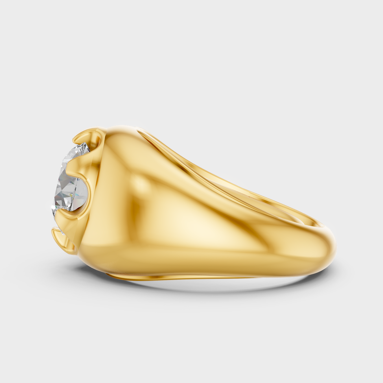 Yellow Gold Round Diamond Mens Ring High End Luxury