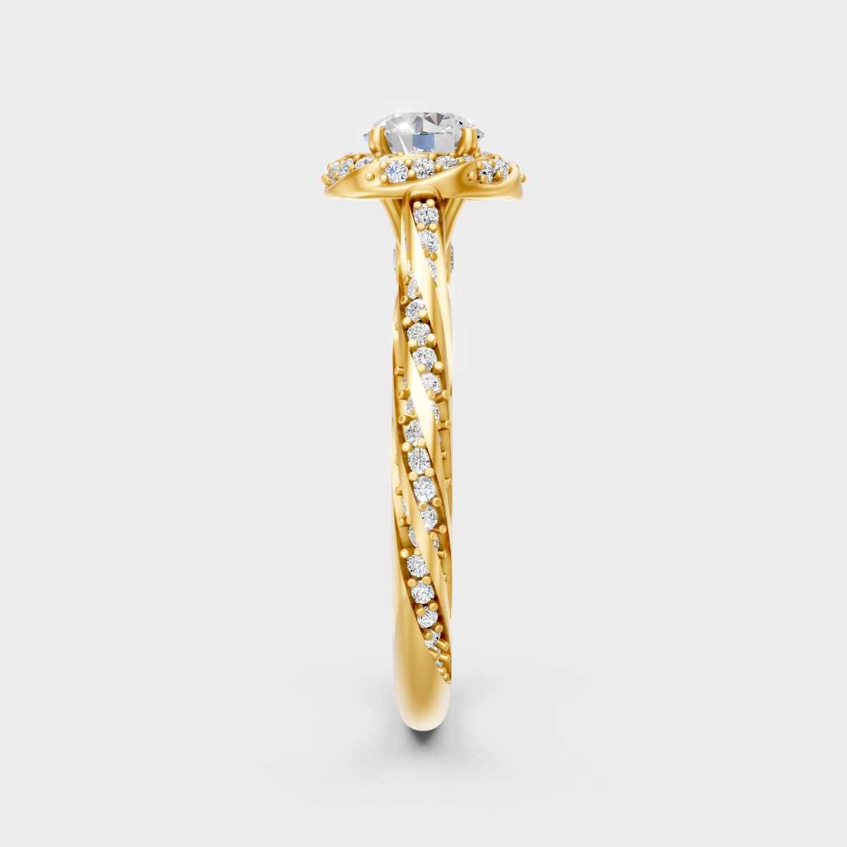 Sustainable Yellow Gold Halo Ring With Round Lab Diamond And Braided Band