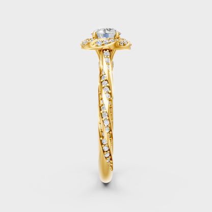 Sustainable Yellow Gold Halo Ring With Round Lab Diamond And Braided Band