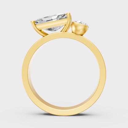 1.75 Ct Emerald & Round Lab-Grown Diamond Two-Stone Ring in