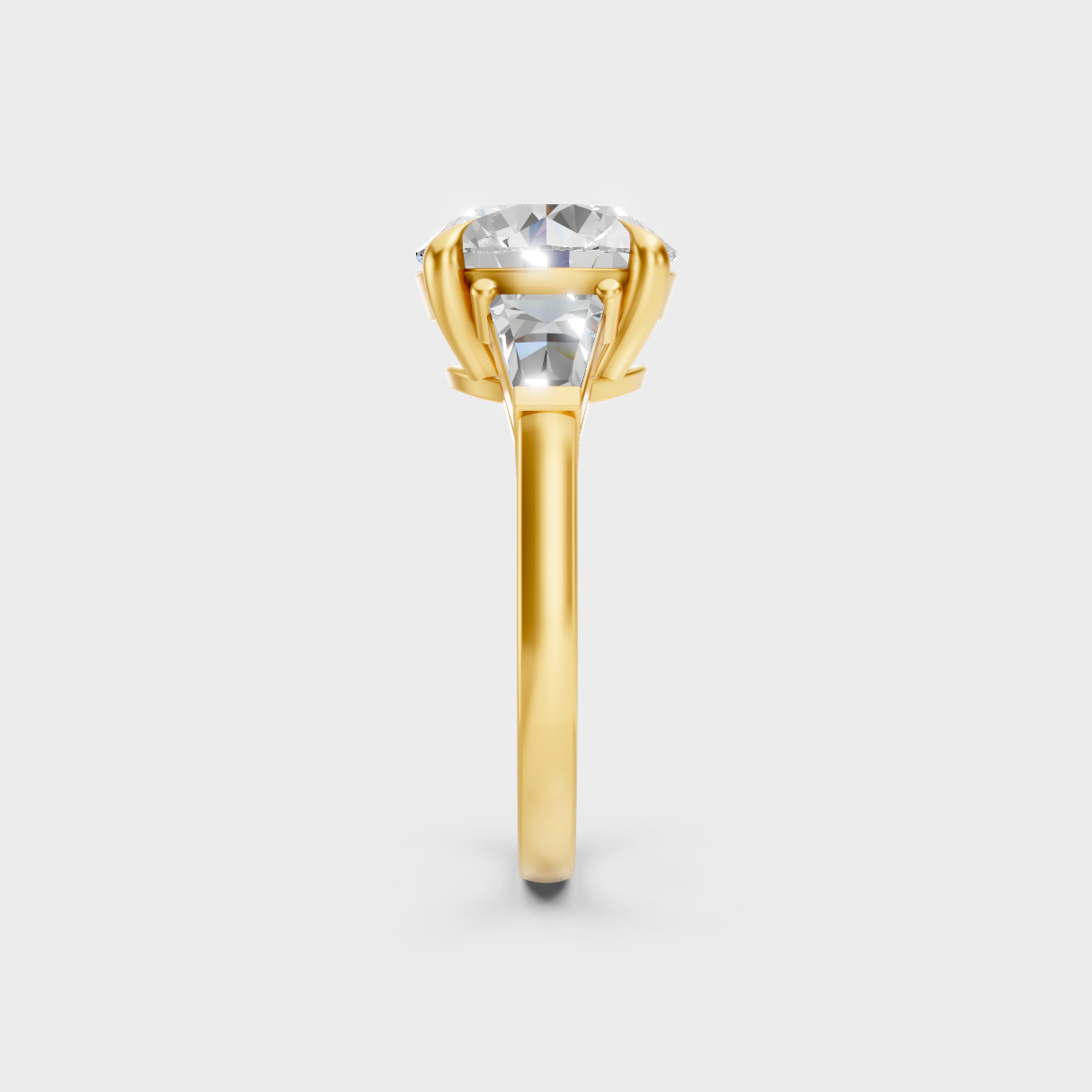 Sustainable Yellow Gold Ring Featuring  Round Center And Baguette Accents