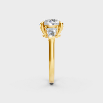 Sustainable Yellow Gold Ring Featuring  Round Center And Baguette Accents