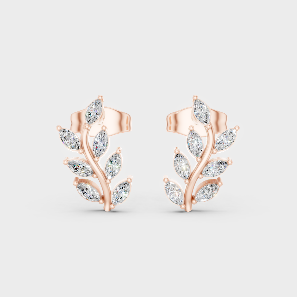 High-Polish Rose Gold 0.34 Carat Total Weight Marquise Lab Diamond Studs For Bold Sparkle 