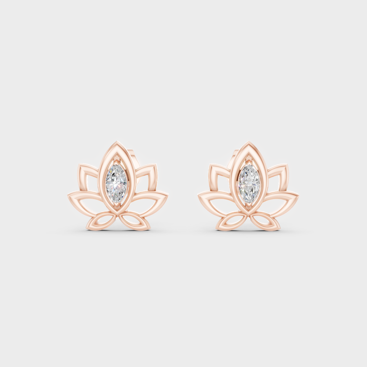 High-Polish Rose Gold 0.30 Carat Total Weight Marquise Lab Diamond Studs For Bold Sparkle
