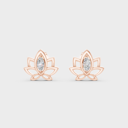High-Polish Rose Gold 0.30 Carat Total Weight Marquise Lab Diamond Studs For Bold Sparkle