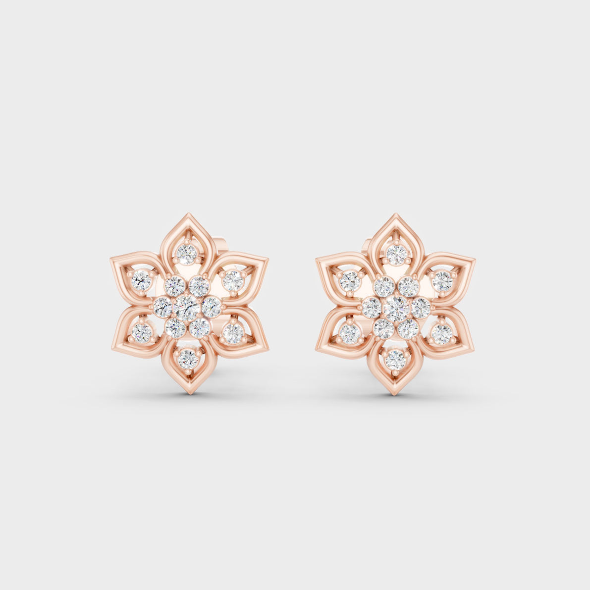 High-Polish Rose Gold 0.14 Carat Total Weight Round Lab Diamond Studs For Bold Sparkle
