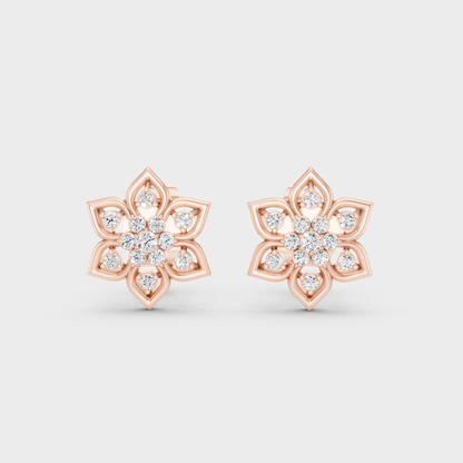 High-Polish Rose Gold 0.14 Carat Total Weight Round Lab Diamond Studs For Bold Sparkle