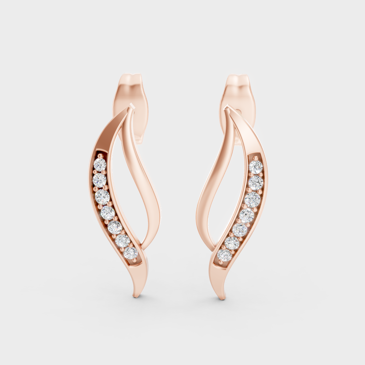 High-Polish Rose Gold 0.14 Carat Total Weight Round Lab Diamond Studs For Bold Sparkle