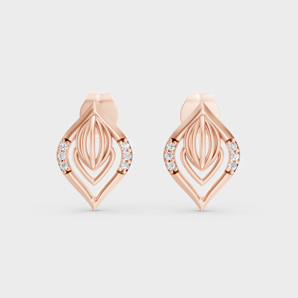  High-Polish Rose Gold 0.06 Carat Total Weight Round Lab Diamond Studs For Bold Sparkle