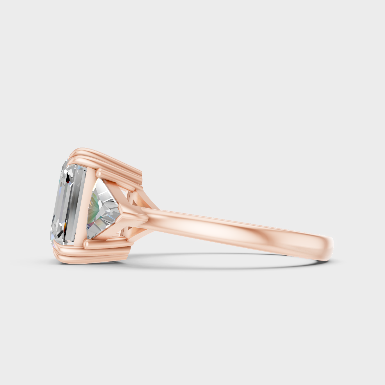 Square Emerald Lab Diamond Ring In Rose Gold With Triangle Accents