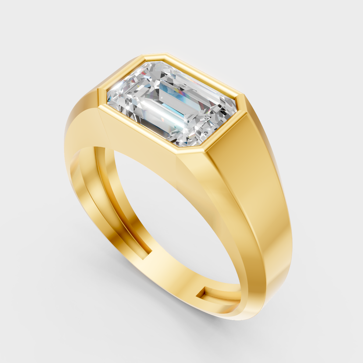 Classic 14K Yellow Gold Men’s Statement Band Featuring A 1-5Ct Emerald Lab Diamond