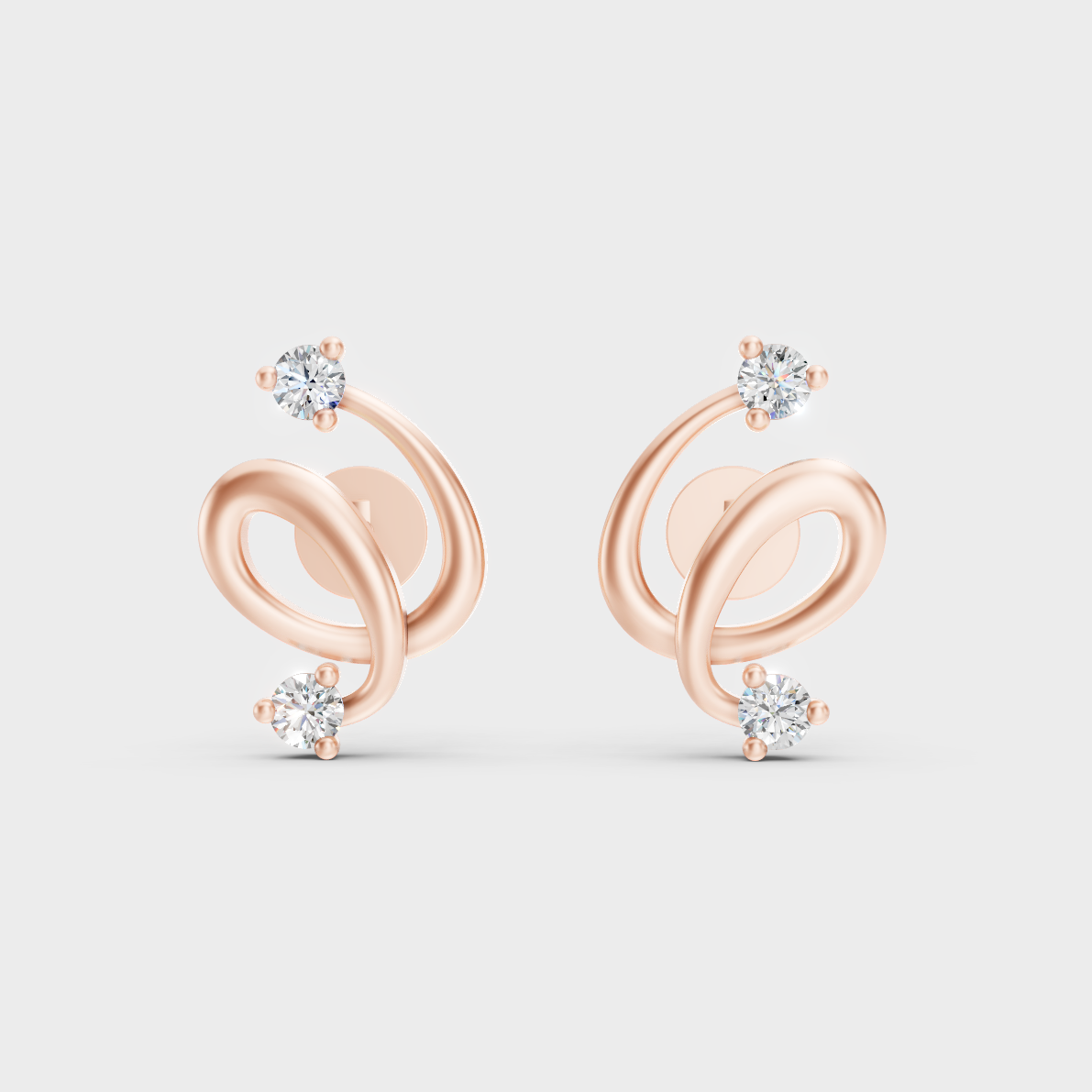 High-Polish Rose Gold 0.08 Carat Total Weight Round Lab Diamond Studs For Bold Sparkle 