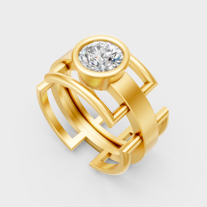  9K Yellow Gold Round-Shaped Lab-Grown Diamond Men’s Ring For Ethical Luxury