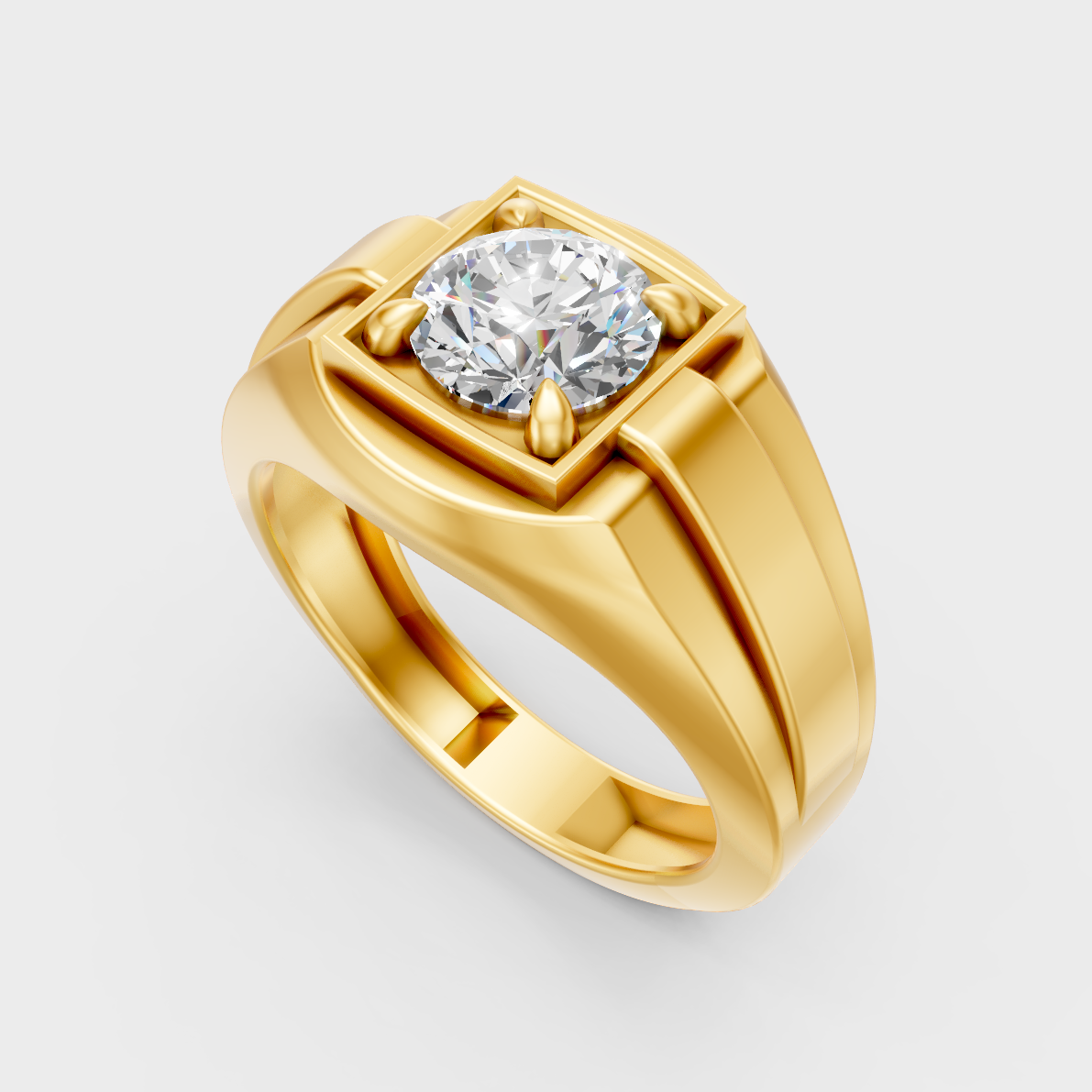 Classic 14K Yellow Gold Men’s Engagement Ring Featuring A 1-5Ct Round Lab Diamond