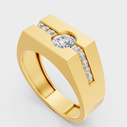 Classic 14K Yellow Gold Men’s Engagement Ring Featuring A 0.68Ct Round Lab Diamond