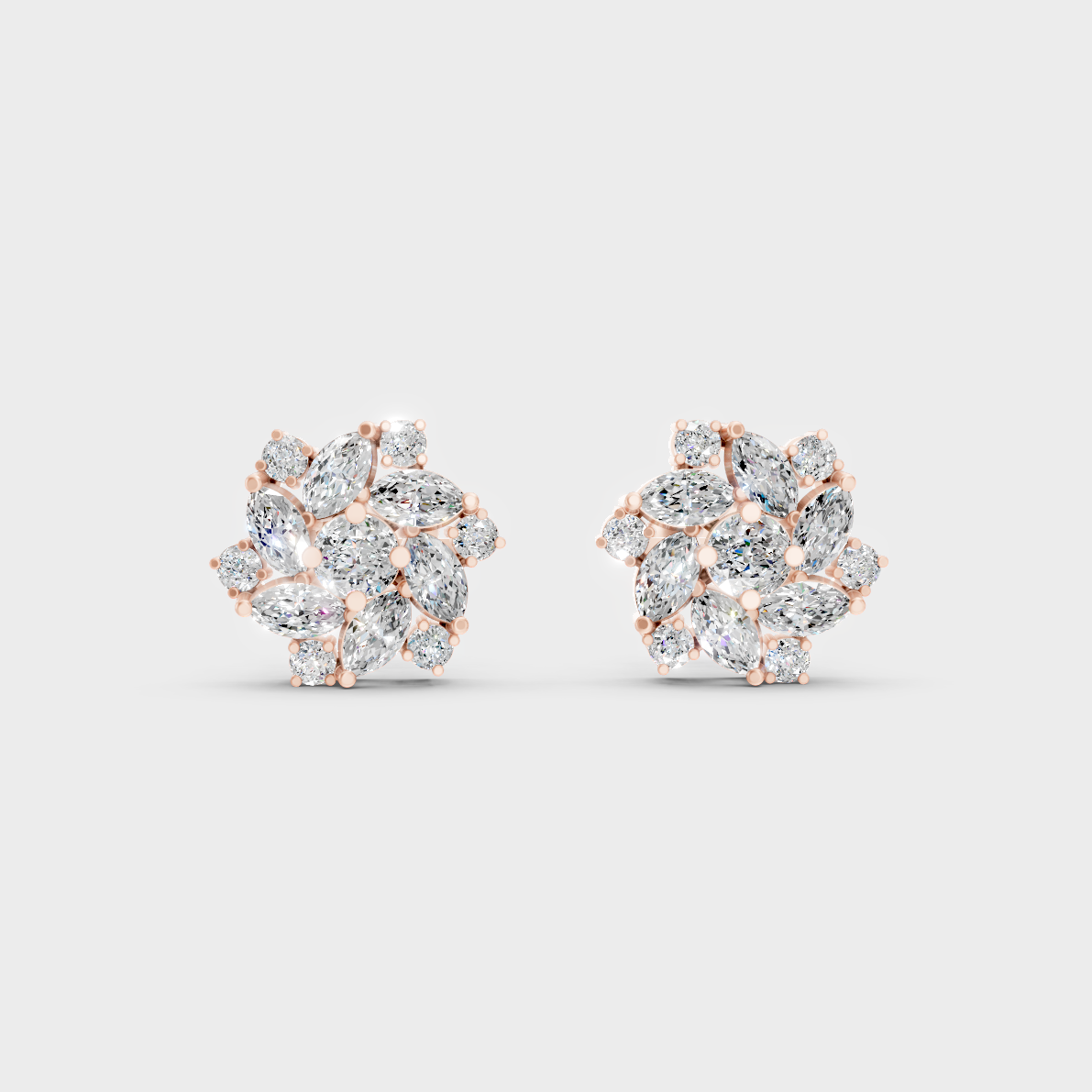  High-Polish Rose Gold 1.94 Carat Total Weight Round And Marquise Lab Diamond Studs For Bold Sparkle
