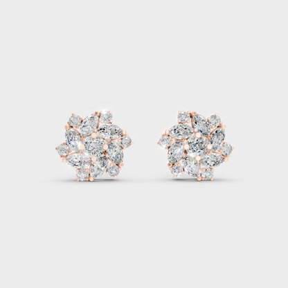  High-Polish Rose Gold 1.94 Carat Total Weight Round And Marquise Lab Diamond Studs For Bold Sparkle