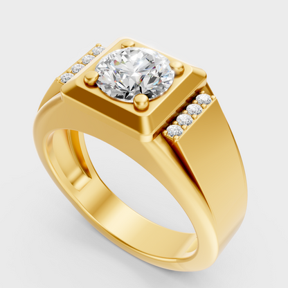  Classic 14K Yellow Gold Men’s Engagement Ring Featuring A 1-5Ct Round Lab Diamond