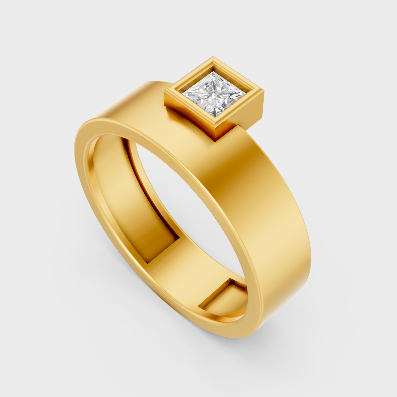  Classic 14K Yellow Gold Men’s Engagement Ring Featuring A 0.25Ct Princess Lab Diamond