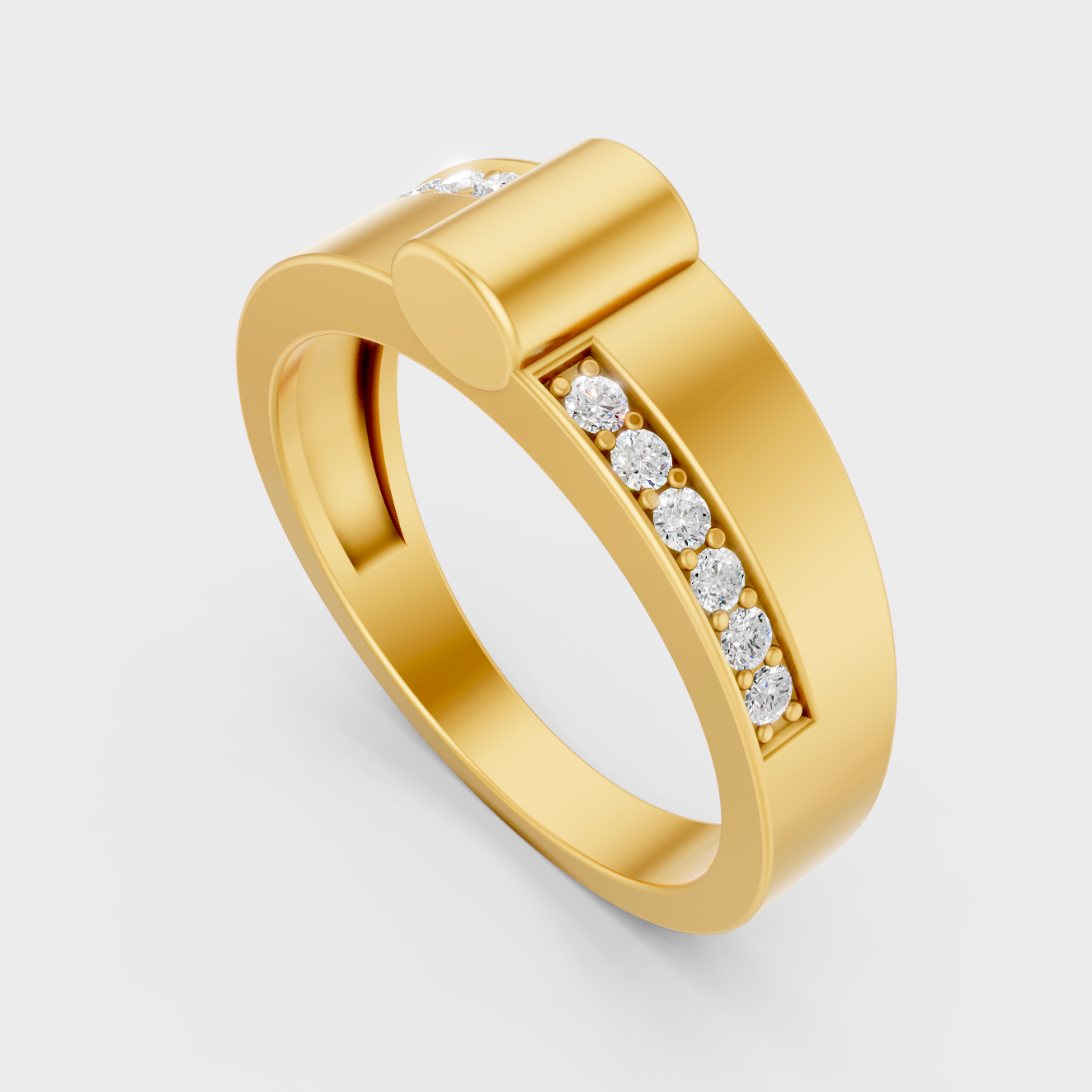 Classic 14K Yellow Gold Men’s Engagement Ring Featuring A 0.18Ct Round Lab Diamond