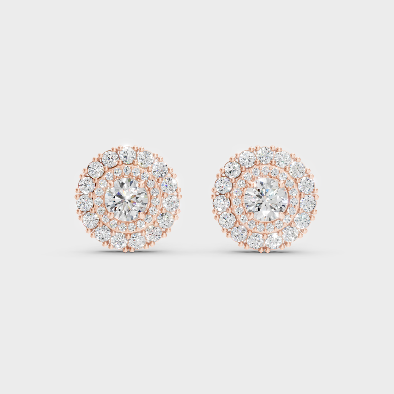  High-Polish Rose Gold 2.24 Carat Total Weight Round Lab Diamond Studs For Bold Sparkle