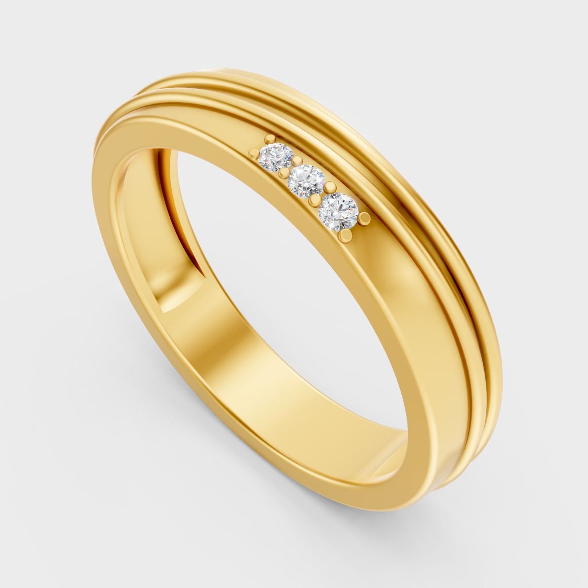  Classic 14K Yellow Gold Men’s Engagement Ring Featuring A 0.04Ct Round Lab Diamond