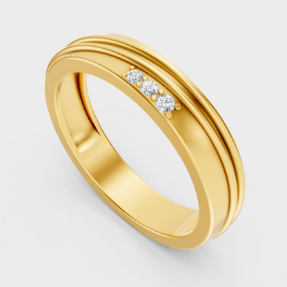  Classic 14K Yellow Gold Men’s Engagement Ring Featuring A 0.04Ct Round Lab Diamond