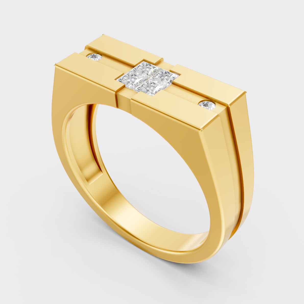 Classic 14K Yellow Gold Men’s Engagement Ring Featuring 0.22Ct Round And Princess Lab Diamonds