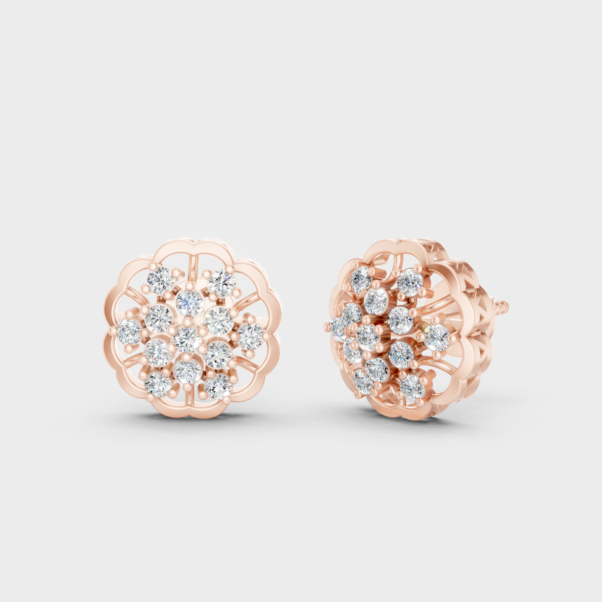 Modern 18K Rose Gold Stud Earrings With 0.91 Ct TW Round Lab-Grown Diamonds