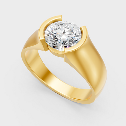 Classic 14K Yellow Gold Men’s Engagement Ring Featuring A 1.50Ct Round Lab Diamond