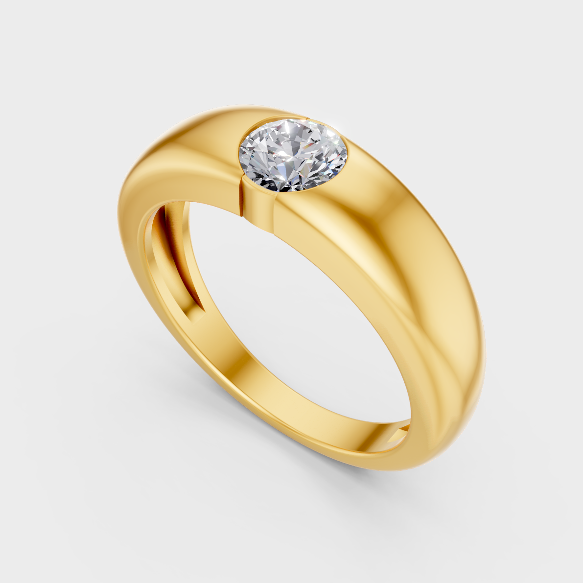 Classic 14K Yellow Gold Men’s Engagement Ring Featuring A 0.05Ct Round Lab Diamond