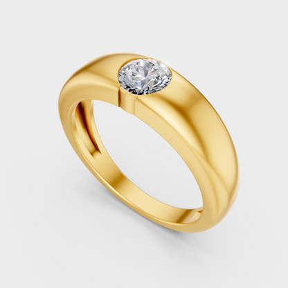 Classic 14K Yellow Gold Men’s Engagement Ring Featuring A 0.05Ct Round Lab Diamond