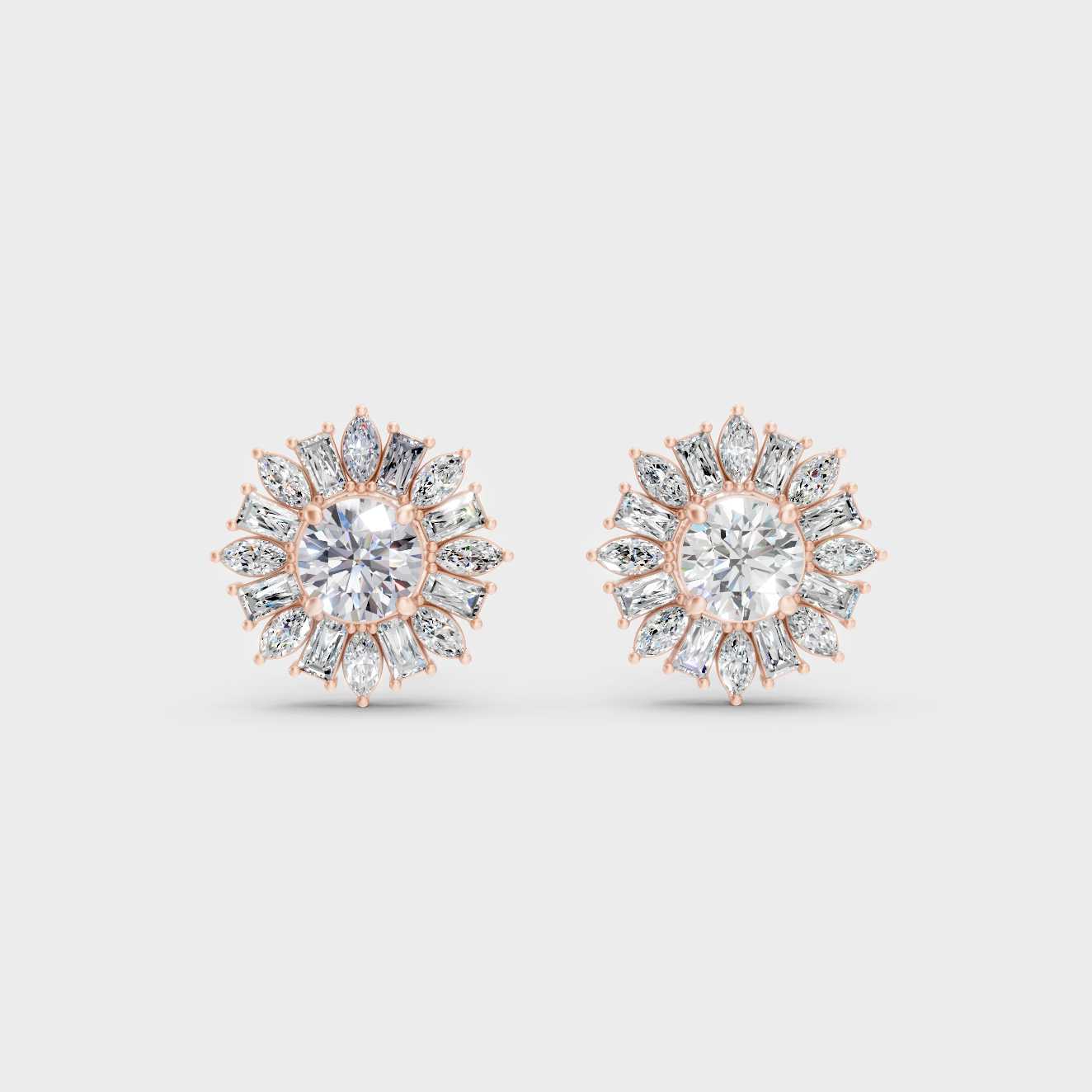  High-Polish Rose Gold 2 Carat Total Weight Multi-Shape Lab Diamond Studs For Bold Sparkle