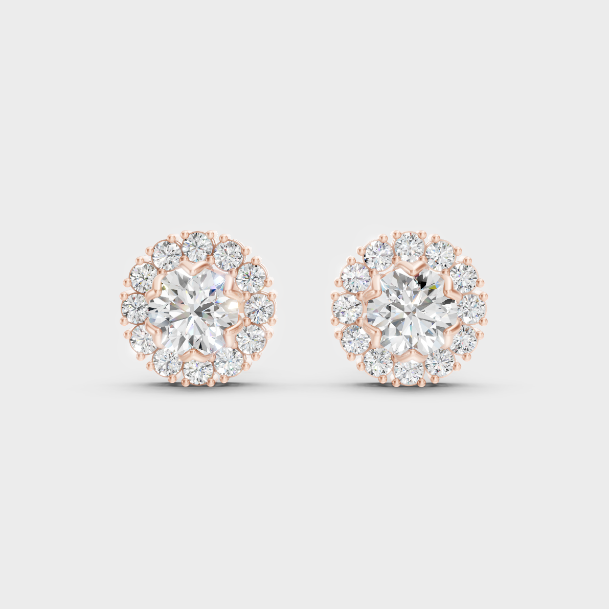  High-Polish Rose Gold 2.54 Carat Total Weight Round Halo Lab Diamond Studs For Bold Sparkle