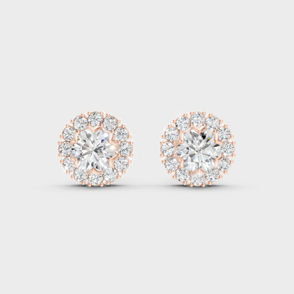  High-Polish Rose Gold 2.54 Carat Total Weight Round Halo Lab Diamond Studs For Bold Sparkle
