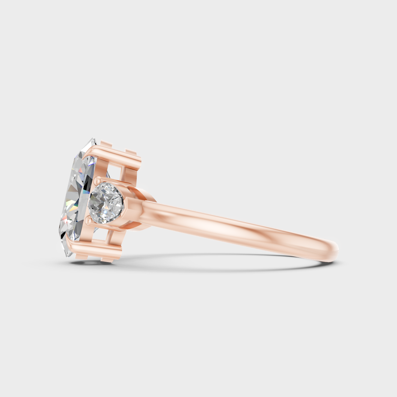 Oval Pear Lab Diamond Three Stone Ring In Rose Gold Elegant Style