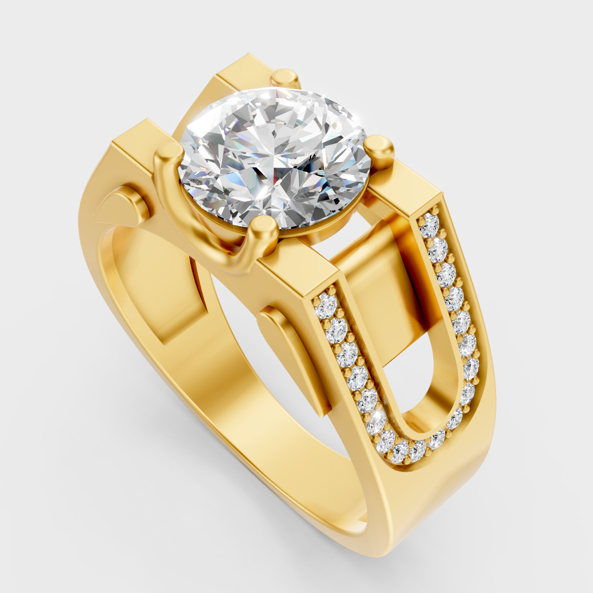 9K Yellow Gold Round-Shaped Lab-Grown Diamond Men’s Ring For Ethical Luxury